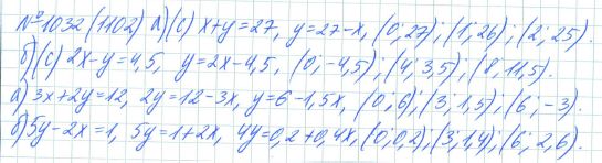 Ответ к задаче № 1032 (1102) - Рабочая тетрадь Макарычев Ю.Н., Миндюк Н.Г., Нешков К.И., гдз по алгебре 7 класс